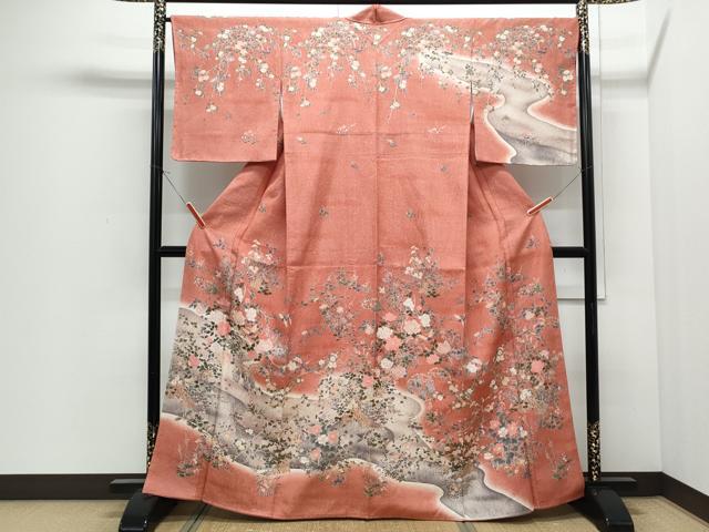 平和屋着物●訪問着　絞り　流水籬花鳥文　暈し染め　正絹　逸品　CABI1484th