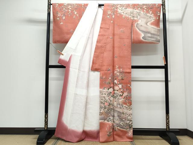 平和屋着物●訪問着　絞り　流水籬花鳥文　暈し染め　正絹　逸品　CABI1484th