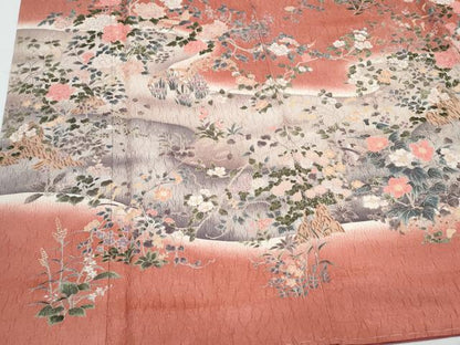平和屋着物●訪問着　絞り　流水籬花鳥文　暈し染め　正絹　逸品　CABI1484th