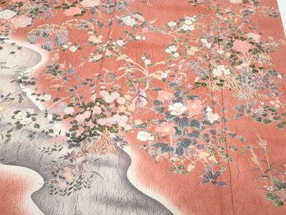 平和屋着物●訪問着　絞り　流水籬花鳥文　暈し染め　正絹　逸品　CABI1484th