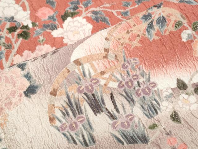 平和屋着物●訪問着　絞り　流水籬花鳥文　暈し染め　正絹　逸品　CABI1484th