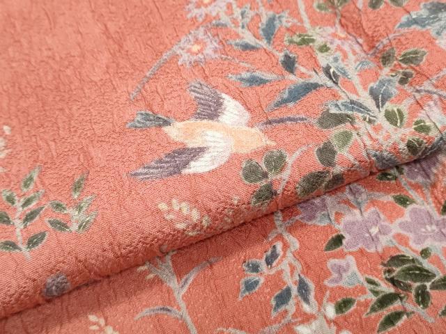 平和屋着物●訪問着　絞り　流水籬花鳥文　暈し染め　正絹　逸品　CABI1484th
