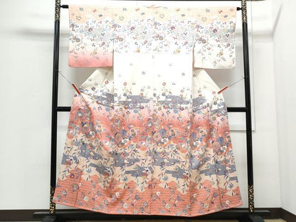 平和屋着物●訪問着　草花文　暈し染め　金彩　正絹　逸品　CABI1486th