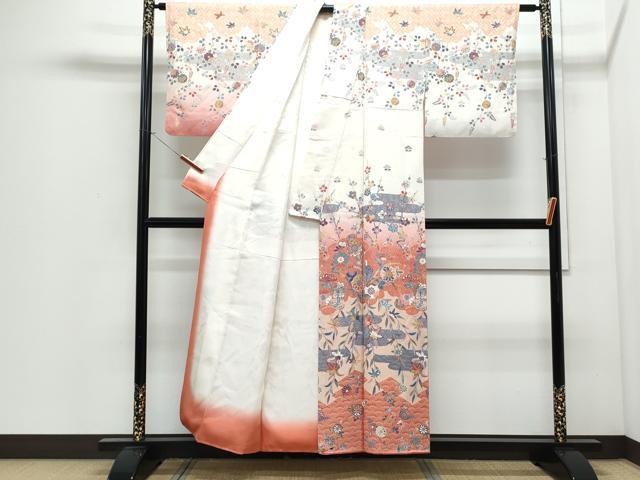 平和屋着物●訪問着　草花文　暈し染め　金彩　正絹　逸品　CABI1486th