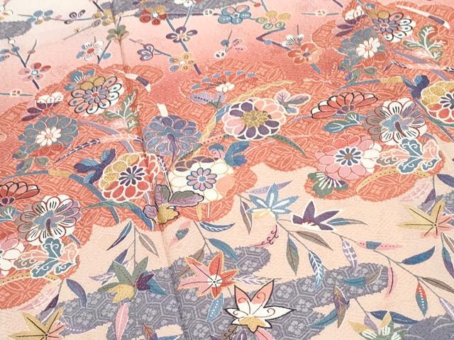 平和屋着物●訪問着　草花文　暈し染め　金彩　正絹　逸品　CABI1486th