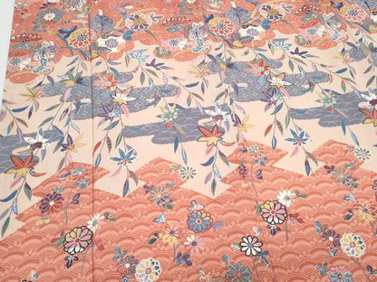 平和屋着物●訪問着　草花文　暈し染め　金彩　正絹　逸品　CABI1486th