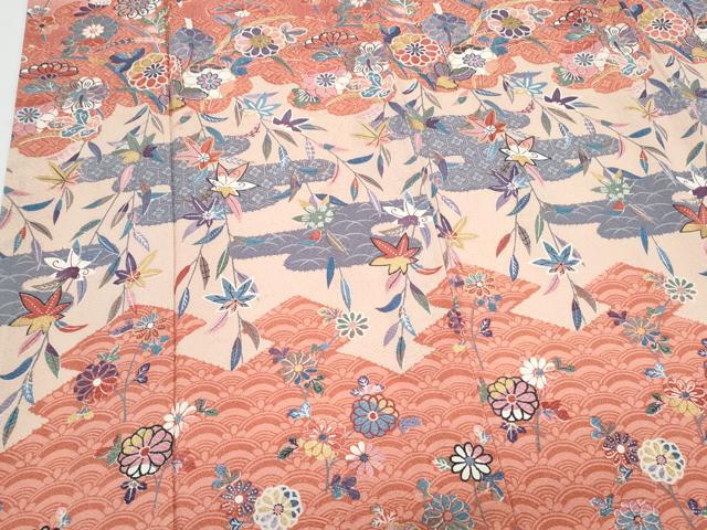 平和屋着物●訪問着　草花文　暈し染め　金彩　正絹　逸品　CABI1486th