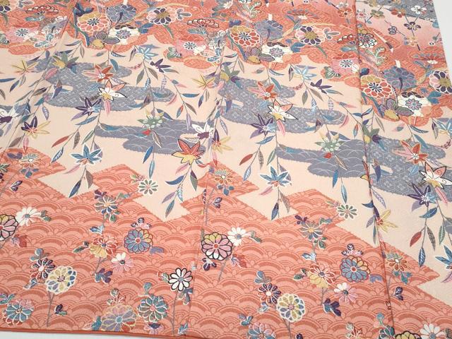 平和屋着物●訪問着　草花文　暈し染め　金彩　正絹　逸品　CABI1486th