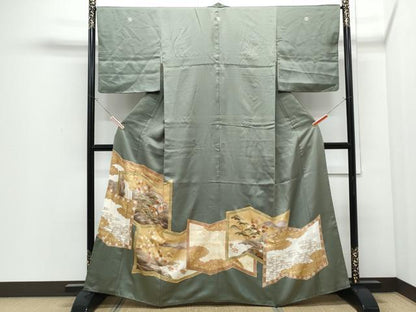 平和屋着物●豪華色留袖　駒刺繍　屏風松梅文　金彩　正絹　逸品　CABI1489th