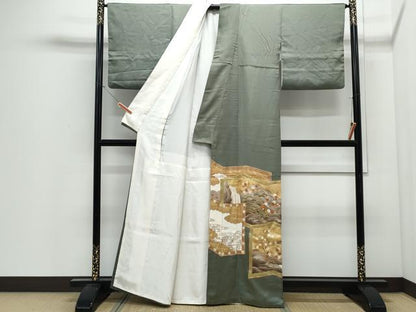 平和屋着物●豪華色留袖　駒刺繍　屏風松梅文　金彩　正絹　逸品　CABI1489th
