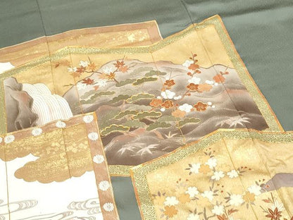 平和屋着物●豪華色留袖　駒刺繍　屏風松梅文　金彩　正絹　逸品　CABI1489th
