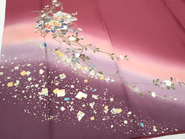 平和屋着物●訪問着　地紙花文　暈し染め　金銀彩　正絹　逸品　CABI1492th