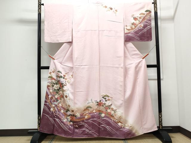 平和屋着物●訪問着　飛鶴花文　暈し染め　金彩　正絹　逸品　CABI1493th