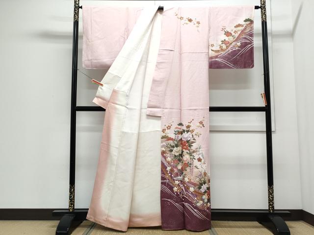 平和屋着物●訪問着　飛鶴花文　暈し染め　金彩　正絹　逸品　CABI1493th