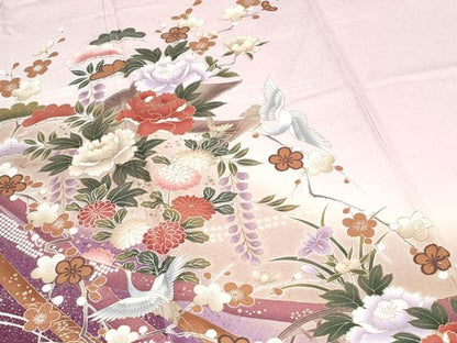 平和屋着物●訪問着　飛鶴花文　暈し染め　金彩　正絹　逸品　CABI1493th