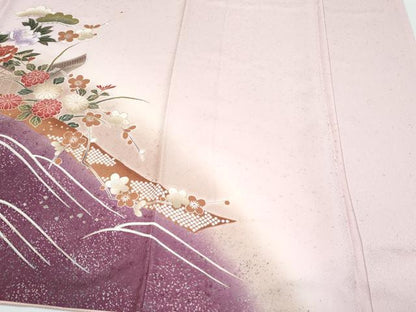 平和屋着物●訪問着　飛鶴花文　暈し染め　金彩　正絹　逸品　CABI1493th