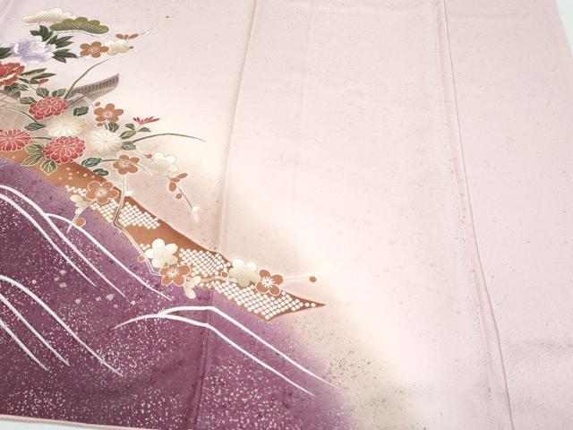 平和屋着物●訪問着　飛鶴花文　暈し染め　金彩　正絹　逸品　CABI1493th