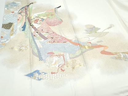 平和屋着物●豪華色留袖　寿光織　几帳草花文　金銀糸　背抜き仕立て　正絹　逸品　CABI1495th