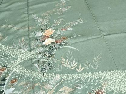 平和屋着物●訪問着　絞り　草花文　金銀彩　正絹　逸品　CABI1496th
