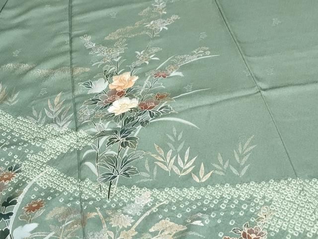 平和屋着物●訪問着　絞り　草花文　金銀彩　正絹　逸品　CABI1496th