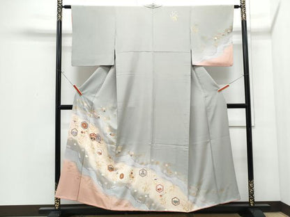 平和屋着物●訪問着　駒刺繍　亀甲吉祥花文　金彩　正絹　逸品　CABI1500th