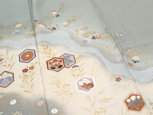 平和屋着物●訪問着　駒刺繍　亀甲吉祥花文　金彩　正絹　逸品　CABI1500th