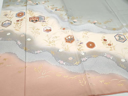 平和屋着物●訪問着　駒刺繍　亀甲吉祥花文　金彩　正絹　逸品　CABI1500th