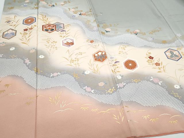 平和屋着物●訪問着　駒刺繍　亀甲吉祥花文　金彩　正絹　逸品　CABI1500th