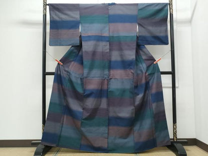 平和屋着物●上質な紬　横段文　正絹　逸品　CABI1504th