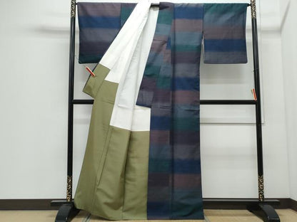 平和屋着物●上質な紬　横段文　正絹　逸品　CABI1504th