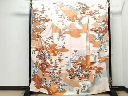 平和屋着物●豪華振袖　御所車花文　金彩　正絹　逸品　CABI1506th