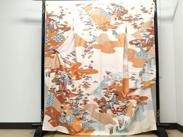 平和屋着物●豪華振袖　御所車花文　金彩　正絹　逸品　CABI1506th