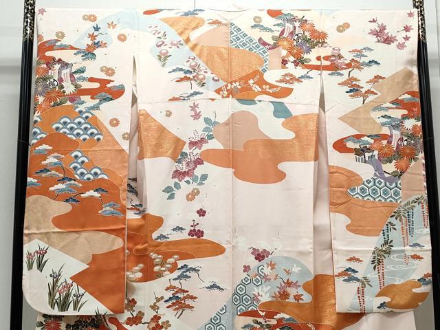 平和屋着物●豪華振袖　御所車花文　金彩　正絹　逸品　CABI1506th