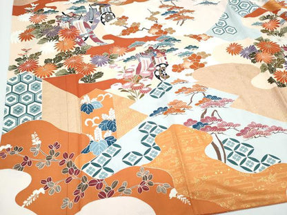 平和屋着物●豪華振袖　御所車花文　金彩　正絹　逸品　CABI1506th