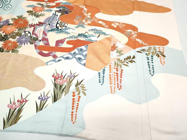 平和屋着物●豪華振袖　御所車花文　金彩　正絹　逸品　CABI1506th