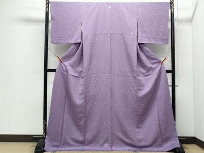 平和屋着物●上質な色無地　唐草地紋　薄葡萄色　ロング丈　正絹　逸品　CABI1509th