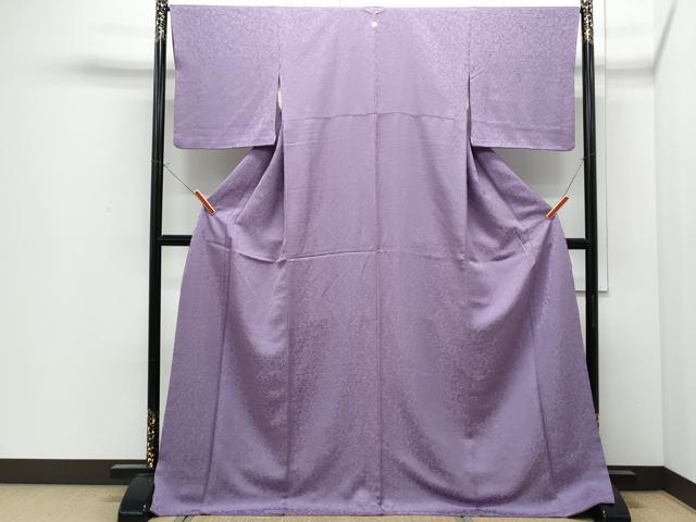 平和屋着物●上質な色無地　唐草地紋　薄葡萄色　ロング丈　正絹　逸品　CABI1509th