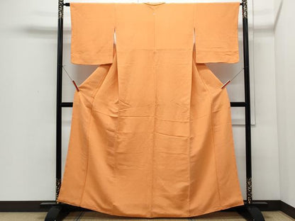 平和屋着物●上質な色無地　黄茶色　鬼しぼ縮緬　正絹　逸品　CABI1511th