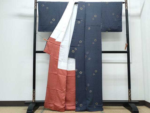 平和屋着物●上質な小紋　寿光織　舞花文　金糸　逸品　未使用　CABI1514th