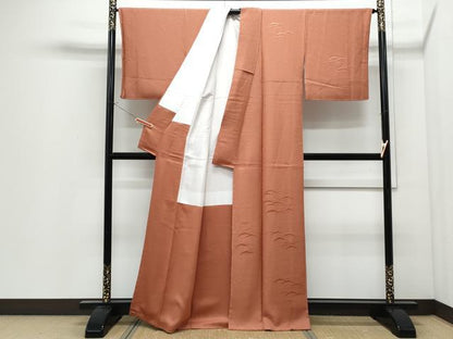 平和屋着物●無地絵羽訪問着　総刺繍　雪芝地紋　紅樺色　正絹　逸品　未使用　CABI1523th