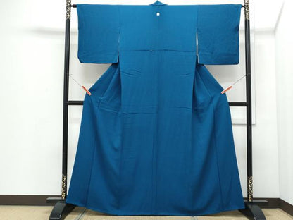 平和屋着物●染色作家　斉藤三才　色無地　藍色　正絹　逸品　CABI1526th