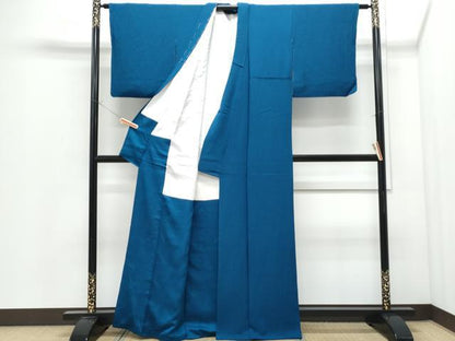 平和屋着物●染色作家　斉藤三才　色無地　藍色　正絹　逸品　CABI1526th