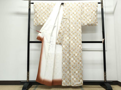 平和屋着物●上質な小紋　市松吉祥草花文　正絹　逸品　CABI1534th