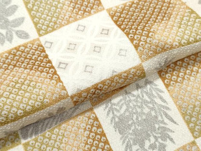 平和屋着物●上質な小紋　市松吉祥草花文　正絹　逸品　CABI1534th