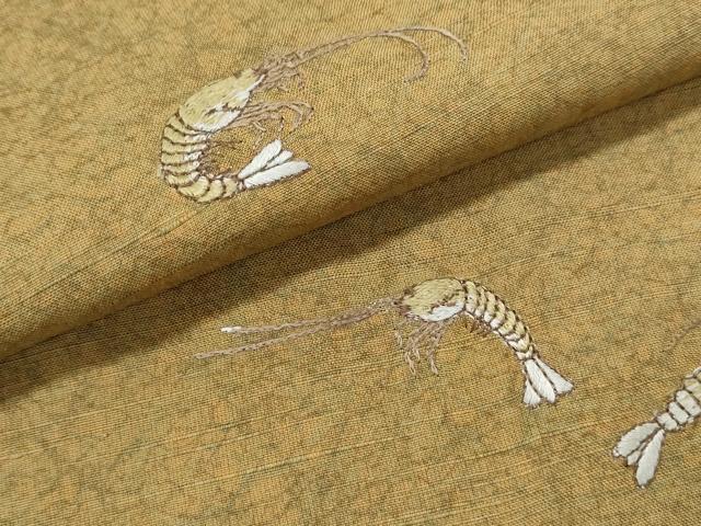 平和屋着物●訪問着　紬地　総刺繍　海老　正絹　逸品　CABI1536th