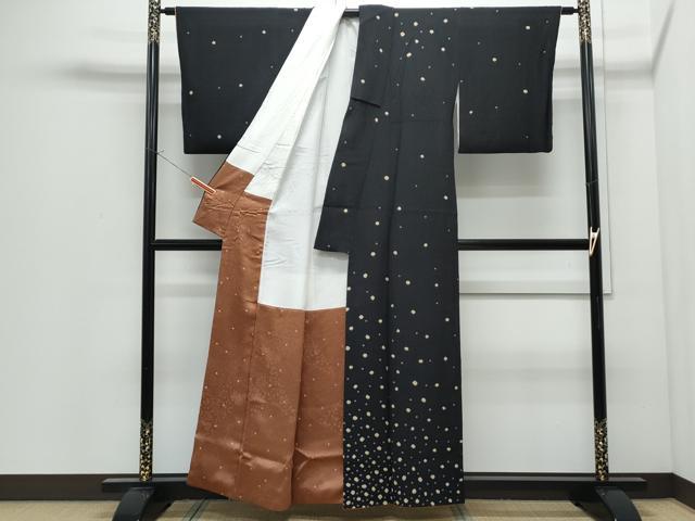 平和屋着物●訪問着　作家物　あられ　黒地　正絹　逸品　CABI1538th