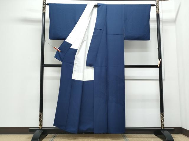 平和屋着物●豪華色留袖　色無地　鏡裏花地紋　留紺色　正絹　逸品　CABI1539th