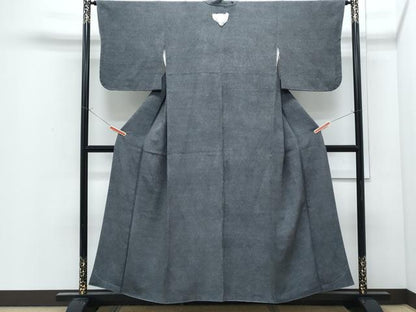 平和屋着物●江戸小紋　鮫小紋柄　黒地　鬼しぼ縮緬　正絹　逸品　未使用　CABI1541th