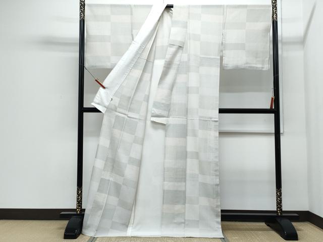 平和屋着物＊夏物　本塩沢　夏塩沢　やまだ織　80亀甲　横段文　ロング丈　正絹　逸品　CABI1554th