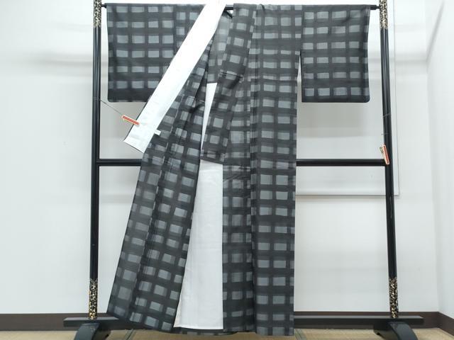 平和屋着物＊夏物　石川県指定無形文化財　夏牛首紬　白山工房　手織り　格子文　正絹　逸品　CABI1557th